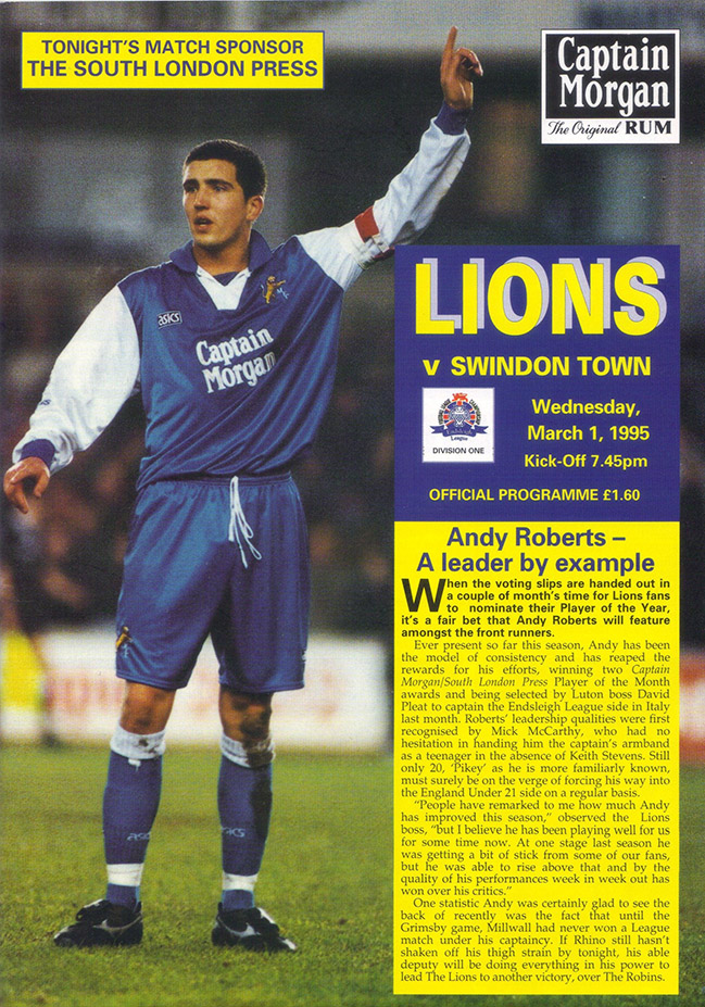 <b>Wednesday, March 1, 1995</b><br />vs. Millwall (Away)